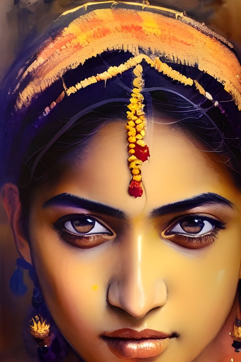 Portrait of Indian Woman in Golden Sari