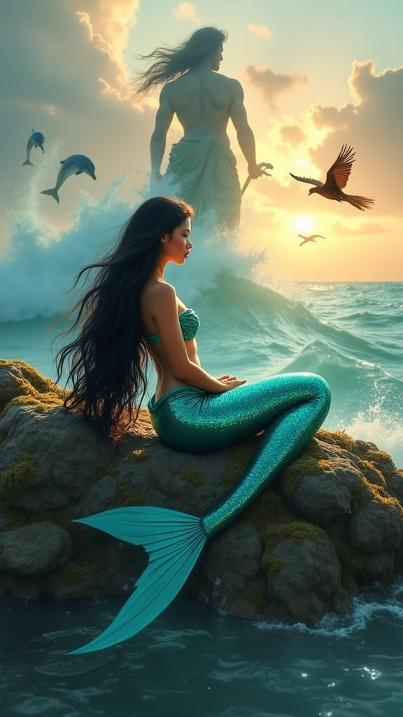 Sensual Filipina Siren Posing as Little Mermaid in Oceanic P...