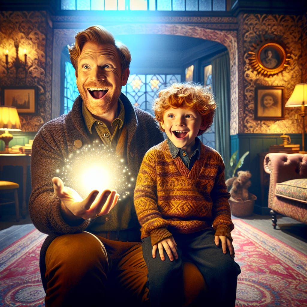 Ginger Father Teaches Son Magic in Bedroom