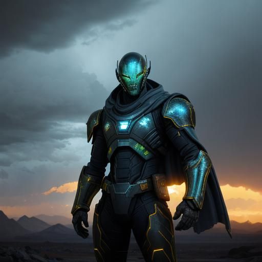 Alien Hero in Wasteland: Vibrant Sci-Fi Concept Art