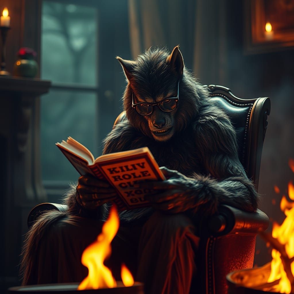 Werewolf Reading by Fire: Digital Matte Painting