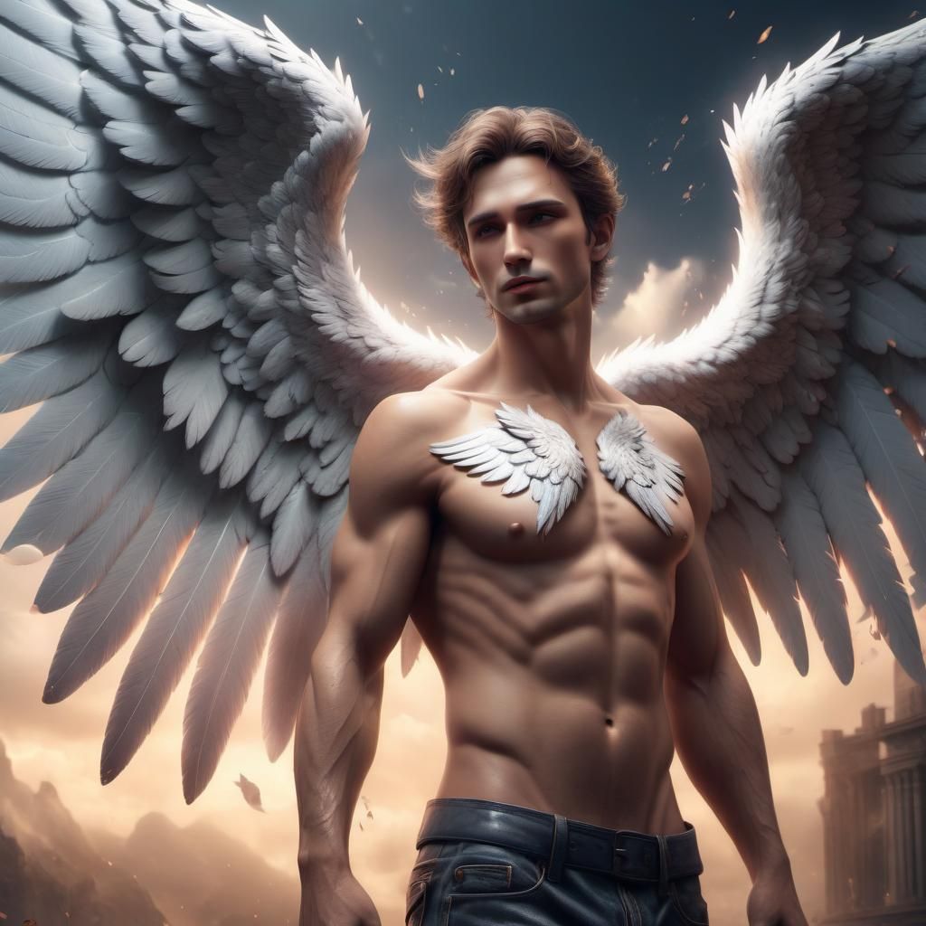 Majestic Angel Wings on Shirtless Man