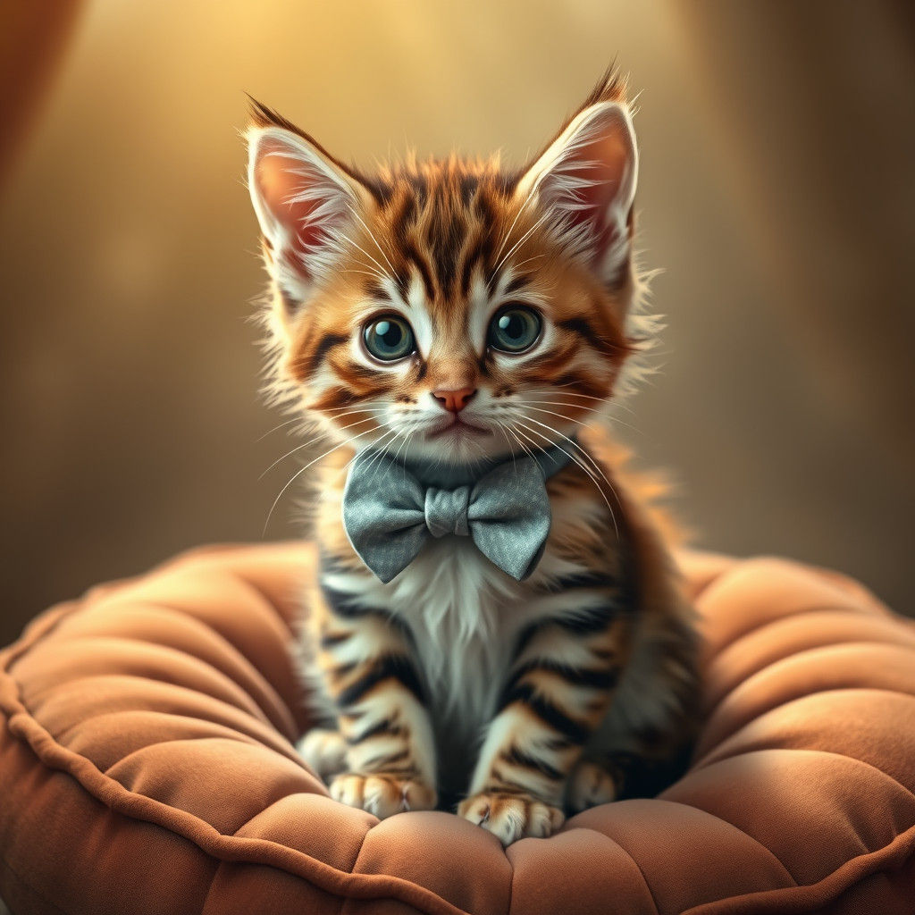 Whimsical Kitten with Bow Tie, Illustrated Style