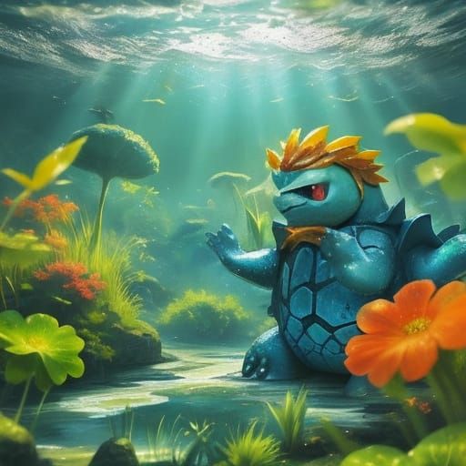 Squirtle and Pokemon in Vibrant Digital Art