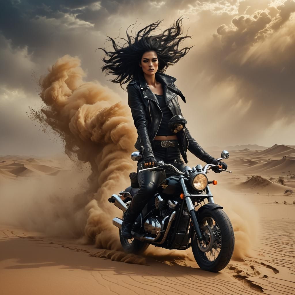 Ethereal Sahara Rider in Cyberpunk Style