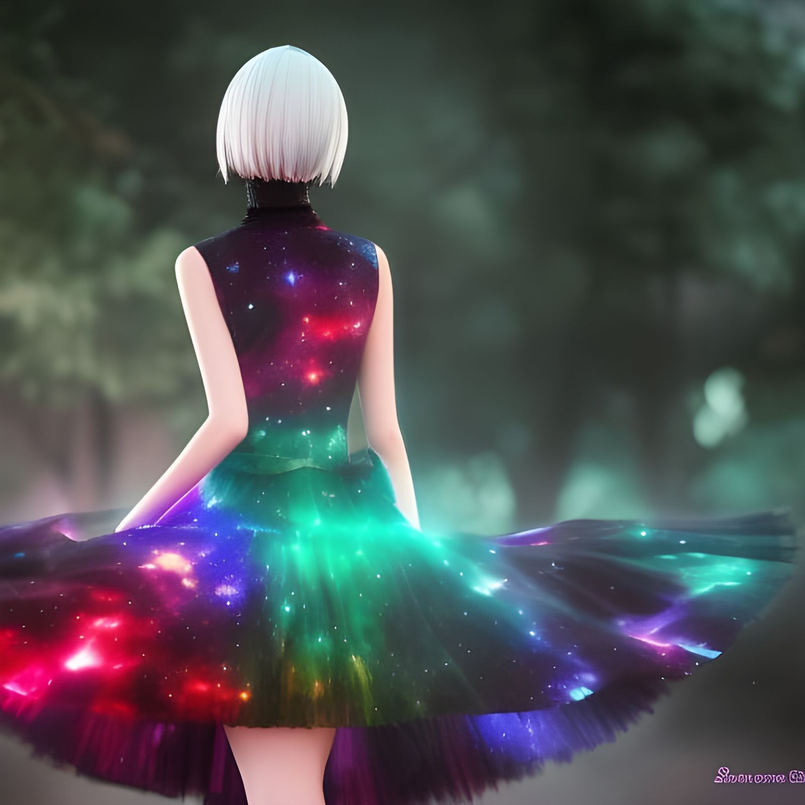 Galaxy Dress Girl: Detailed Matte Painting in 8k