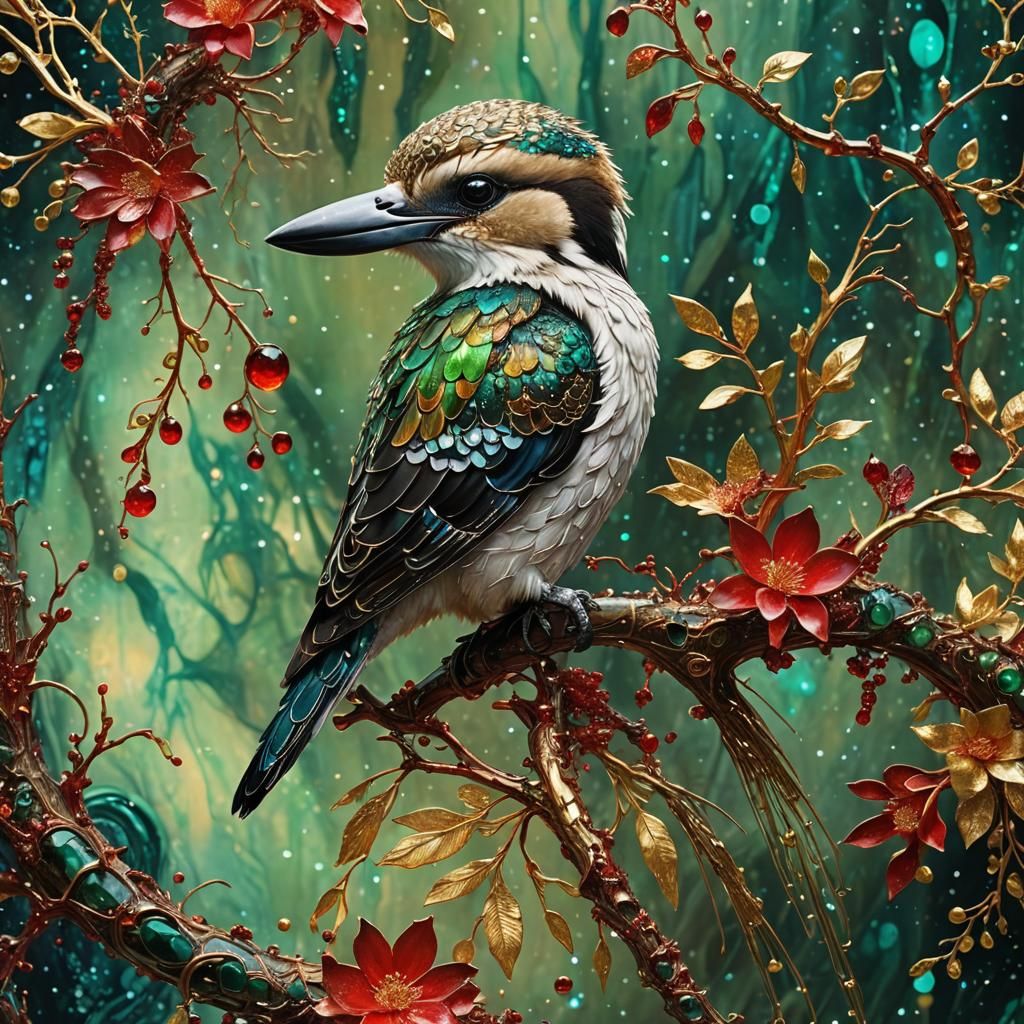 Kookaburra in Harry Clarke Style with Fractoluminescence