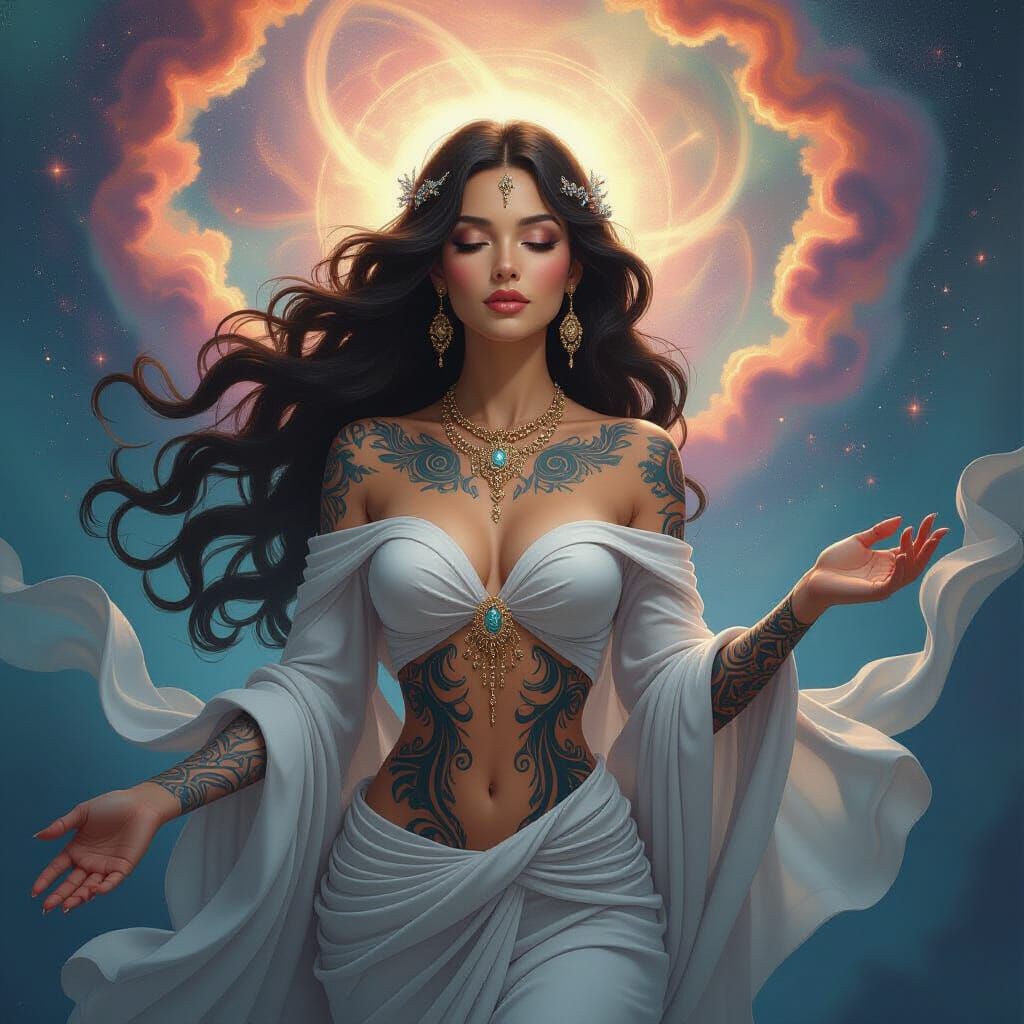 Celestial Goddess Emerges from Swirling Nebula