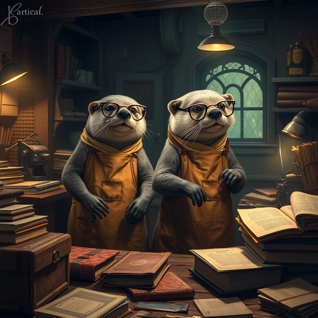 Otters Crafting Field Manuals in Cozy Community College Work...