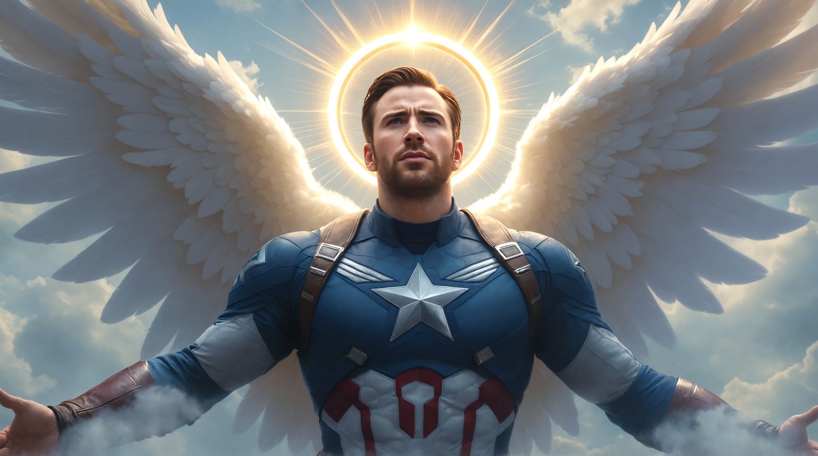 Captain America Angel Portrait in Heavenly Clouds