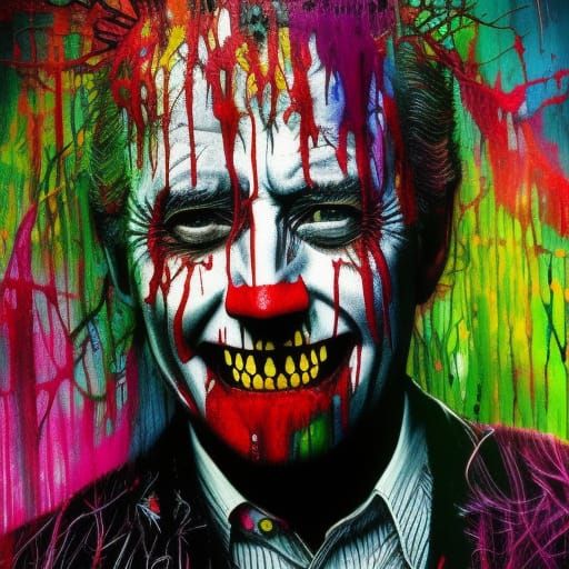 Clown with Bloody Mouth in Carne Griffiths Style