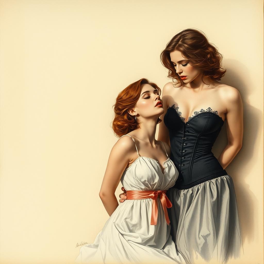 Elegant Women in Boudoir: Fine Art Illustration
