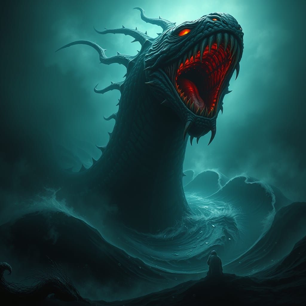 Ominous Sea Monster Charybdis in Dark Surrealist Style
