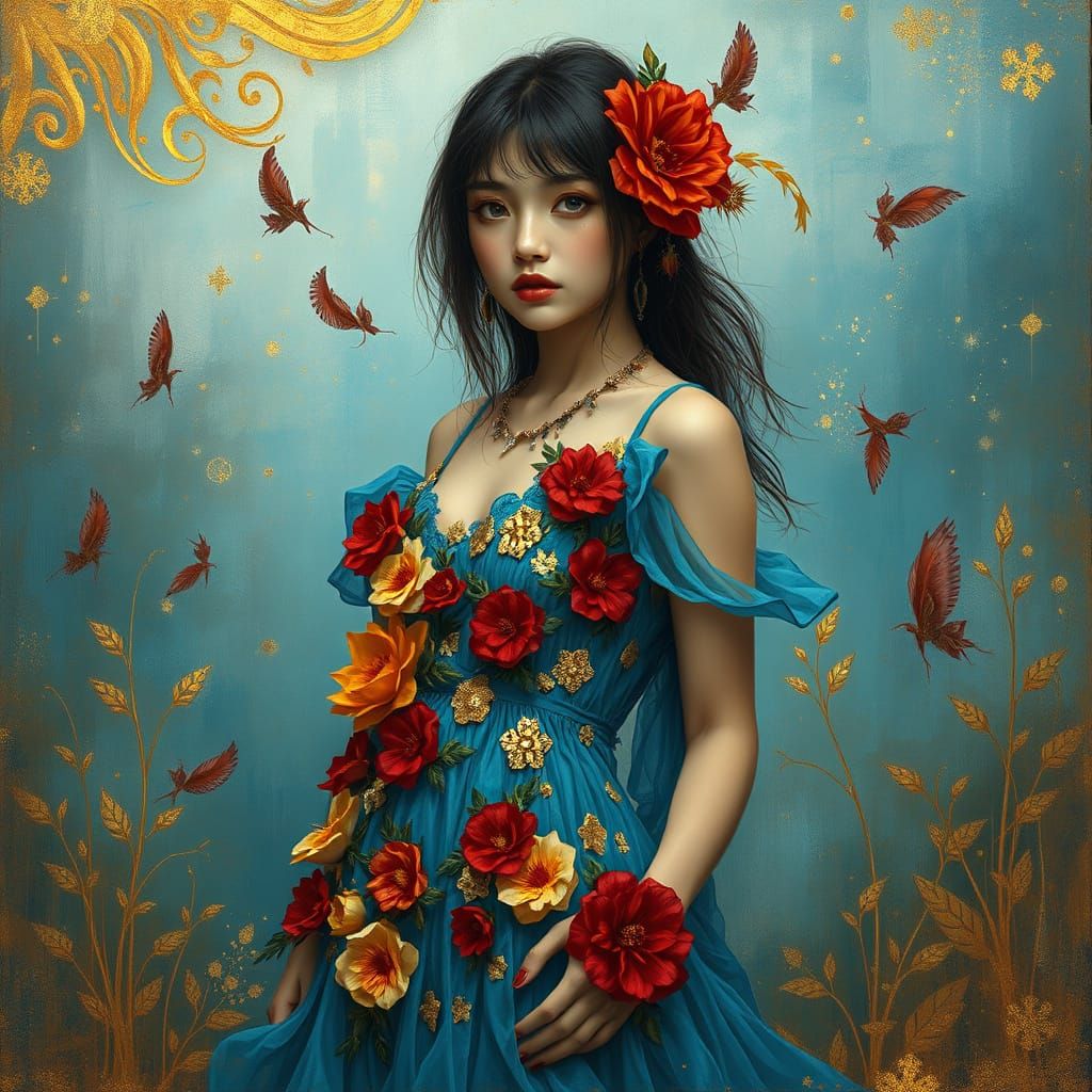 Grunge Goddess in Whimsical Blue Hues