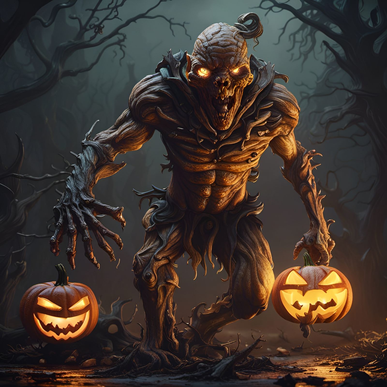 Detailed Matte Painting of Pumpkinhead in Deep Color