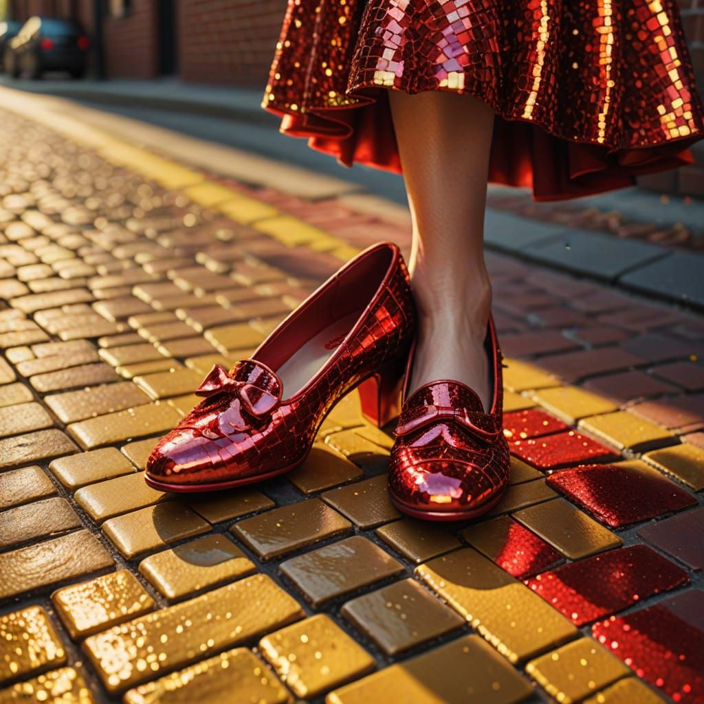 Glowing Ruby Slippers on the Yellow Brick Road