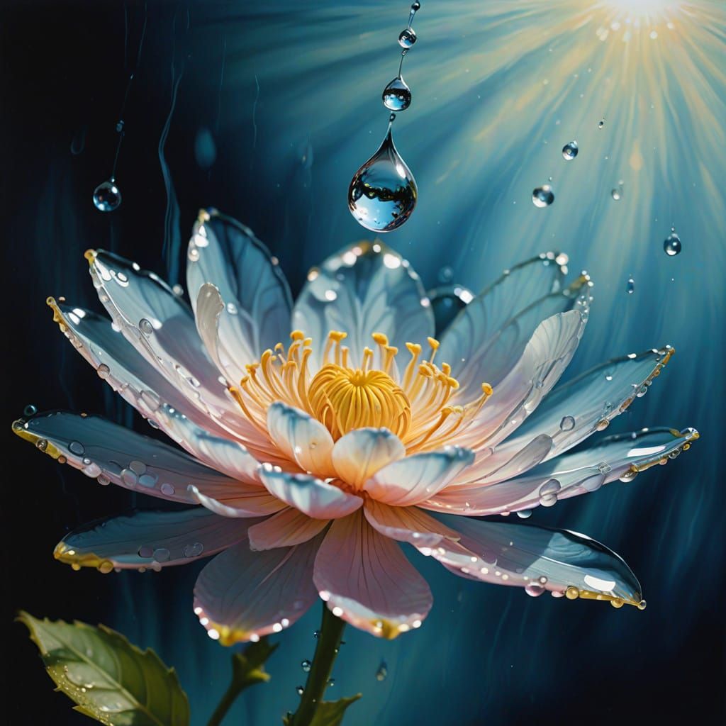 Surreal Flower Water Drop Oil Painting