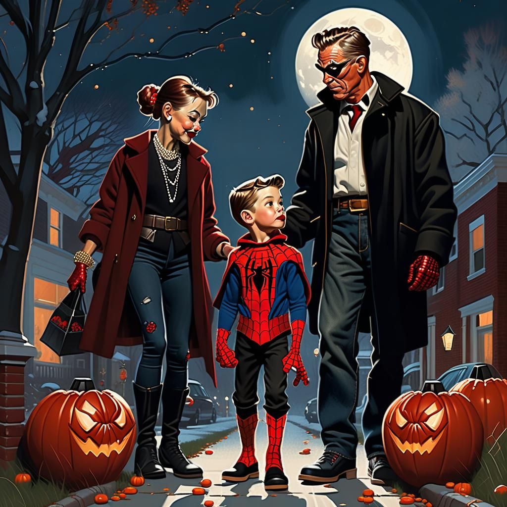 Spider-Man Halloween: A Rockwell-Inspired Digital Painting