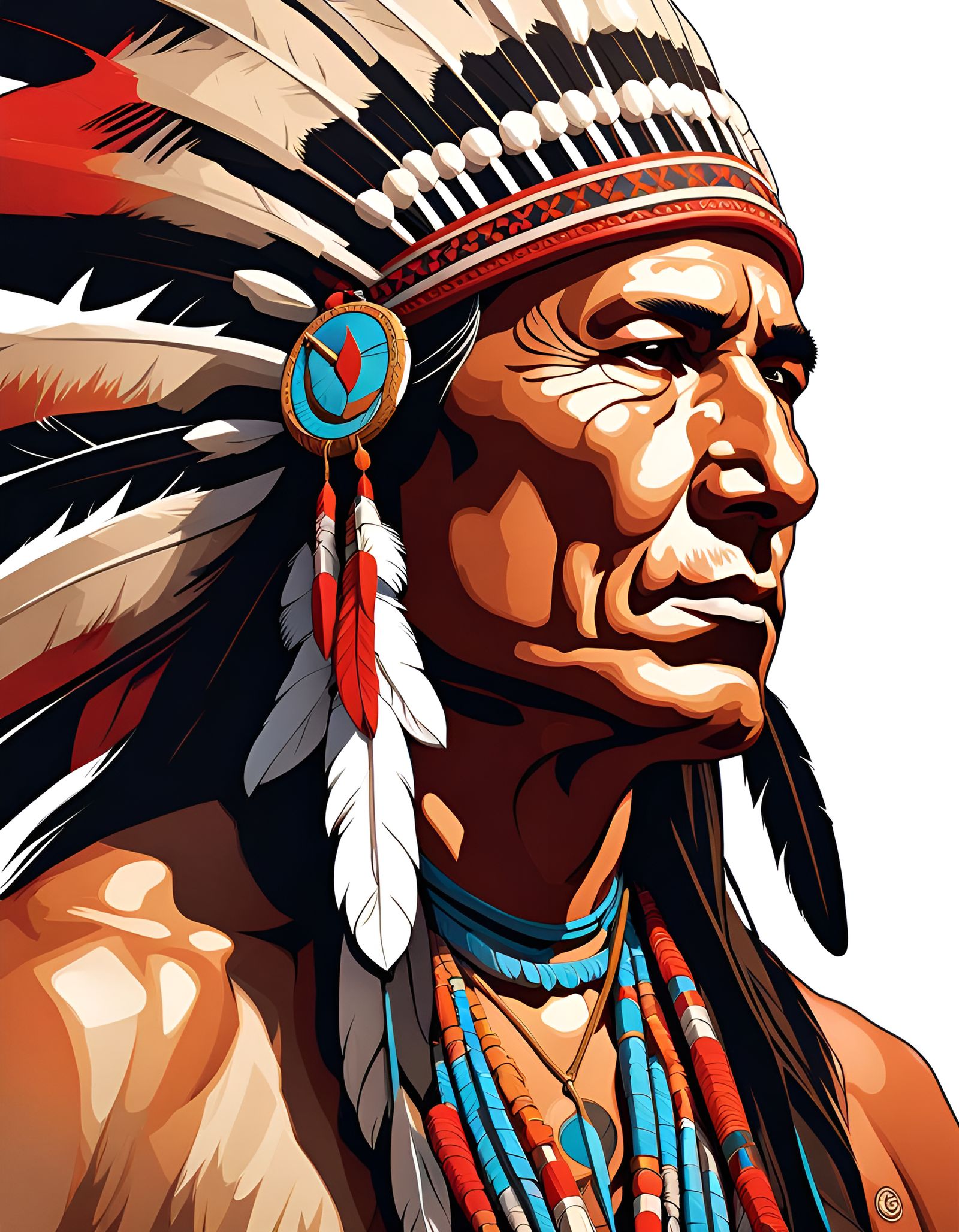 Native American Chief Portrait in Hyperdetailed Painting