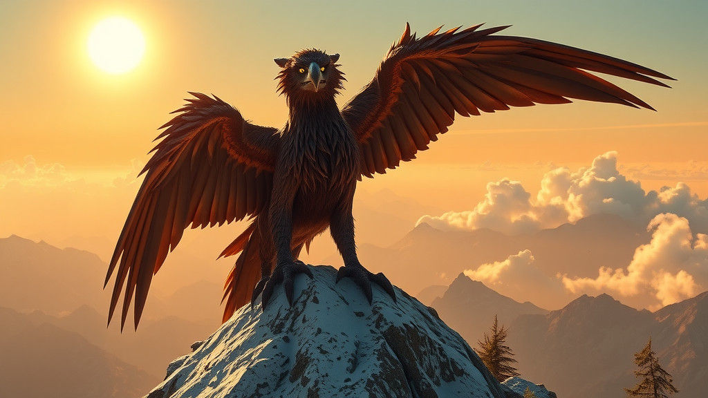 Majestic Griffin on Mountain Peak: Fantasy Concept Art