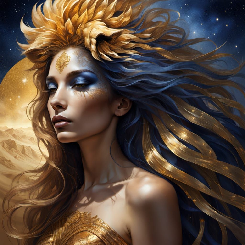 Surreal Goddess Emerges from Lion's Back in Harmony of Stren...