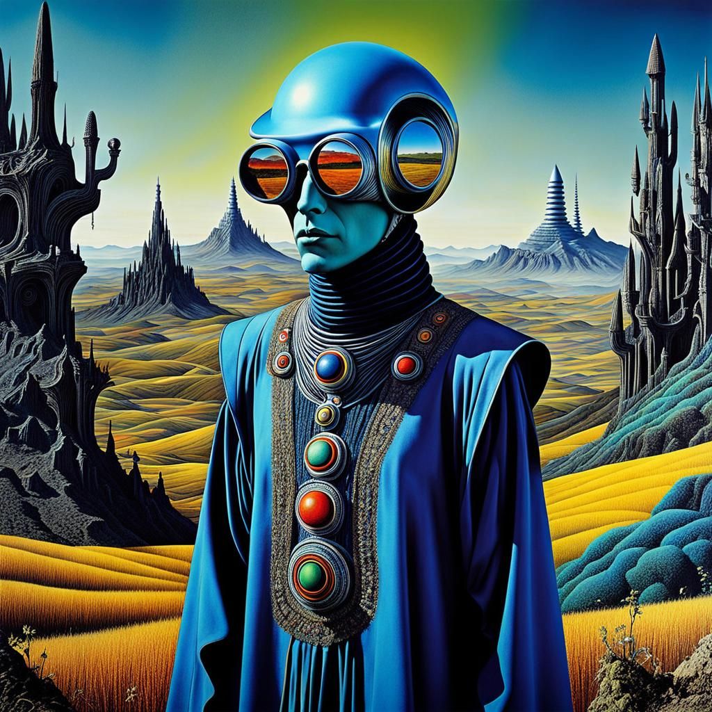 Cosmic Characters Dream in Colorful Landscape