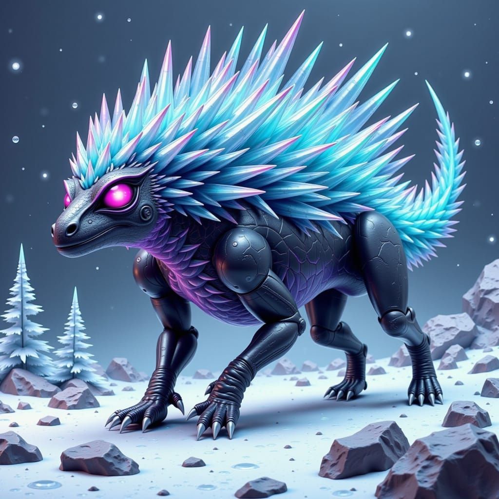 Ice Dog-Porcupine Hybrid with Quills, Digital Art