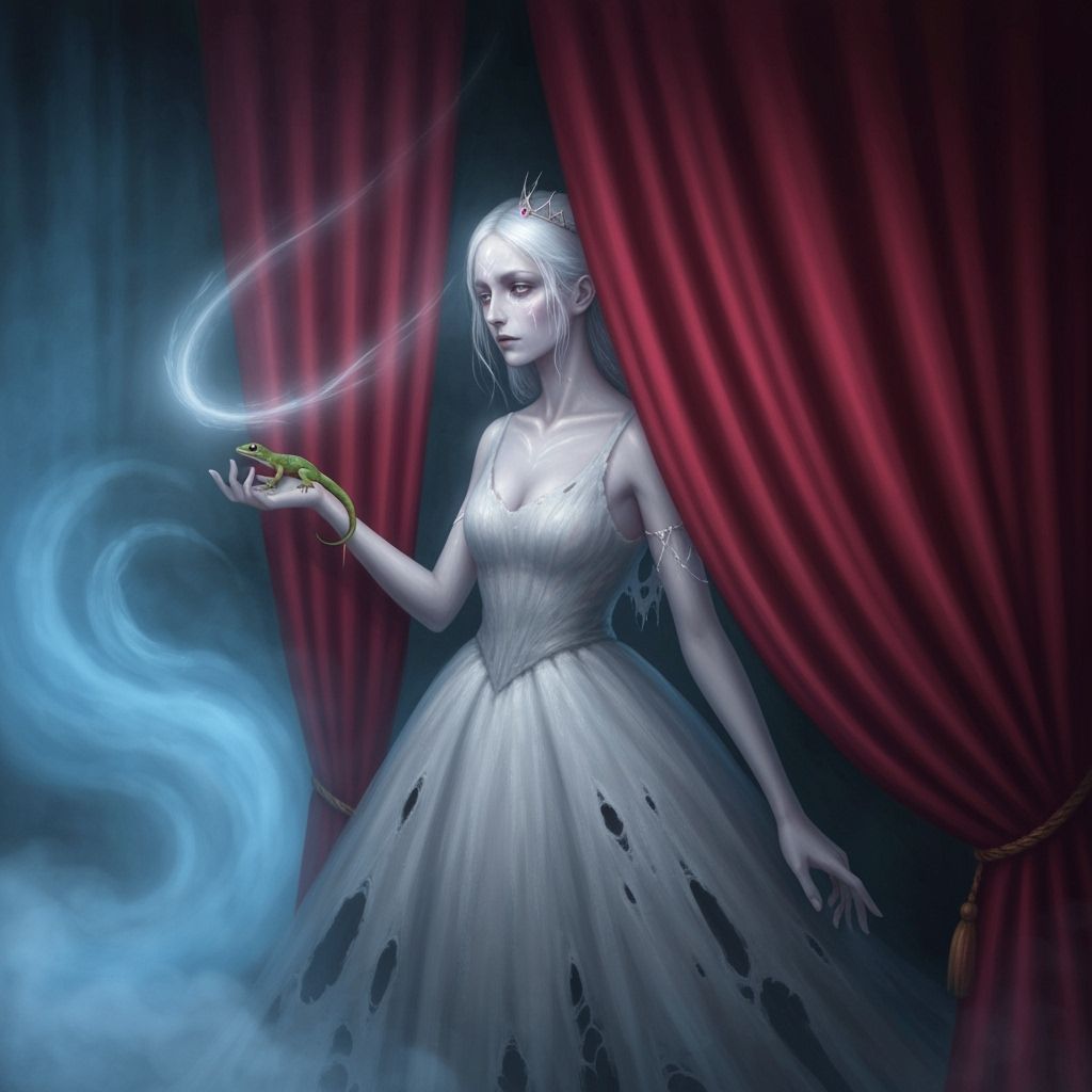 Melancholic Princess Behind Crimson Curtain