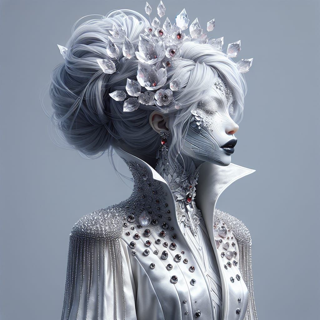 Waist-Up Portrait of Radiant White Female Sculpture in Gray....