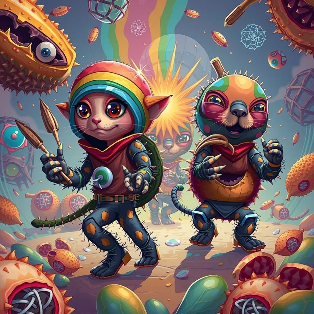 Feline Durian Creature in Tropical Splendor