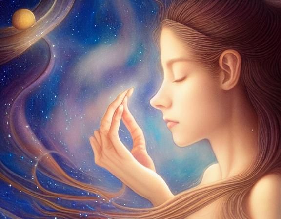 Woman Holding Galaxy: Magical Realism in Watercolor