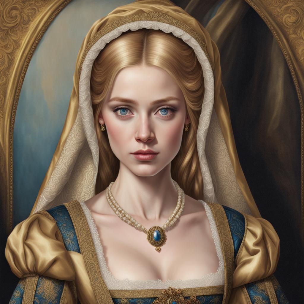 Tudor Woman in Brocade Gown, Photorealistic Portrait