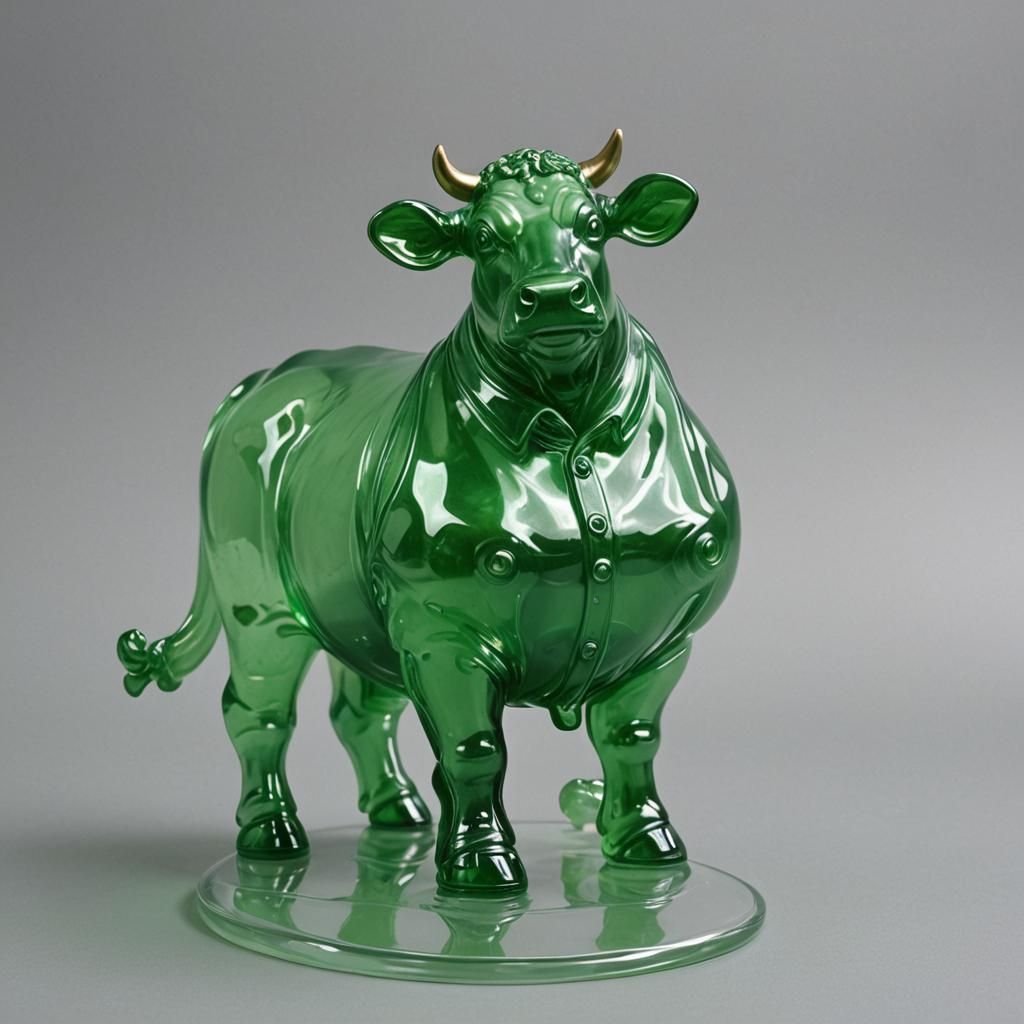 Cowboy Cow Statue Trapped in Green Jello