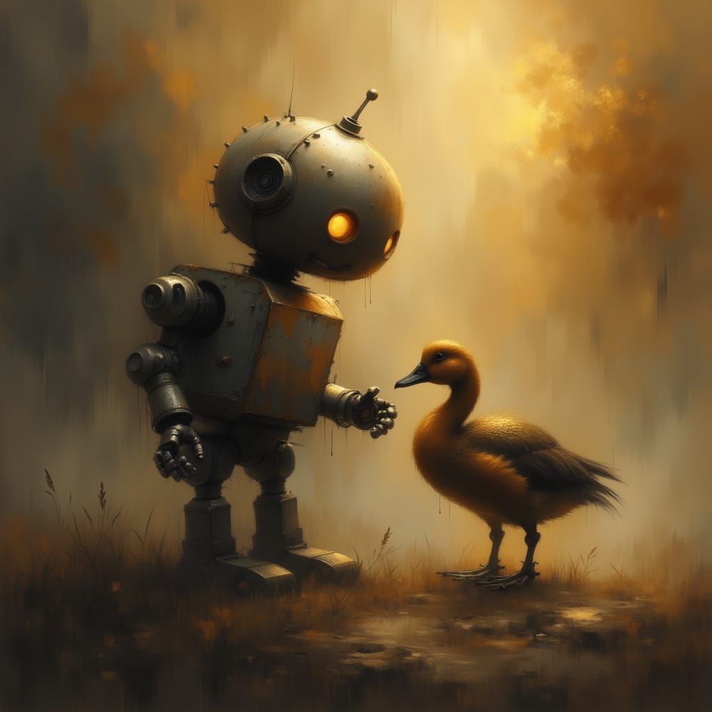 Lost Robot with Gosling in Abstract Romanticism Style