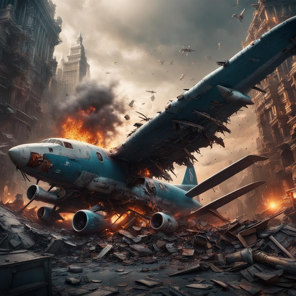 Detailed Matte Painting of a Plane Crash