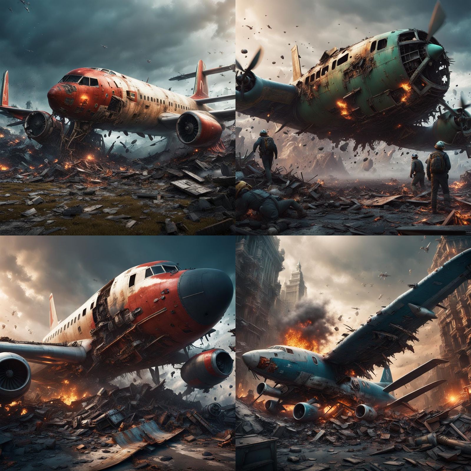 Dramatic Plane Crash: Detailed Matte Painting