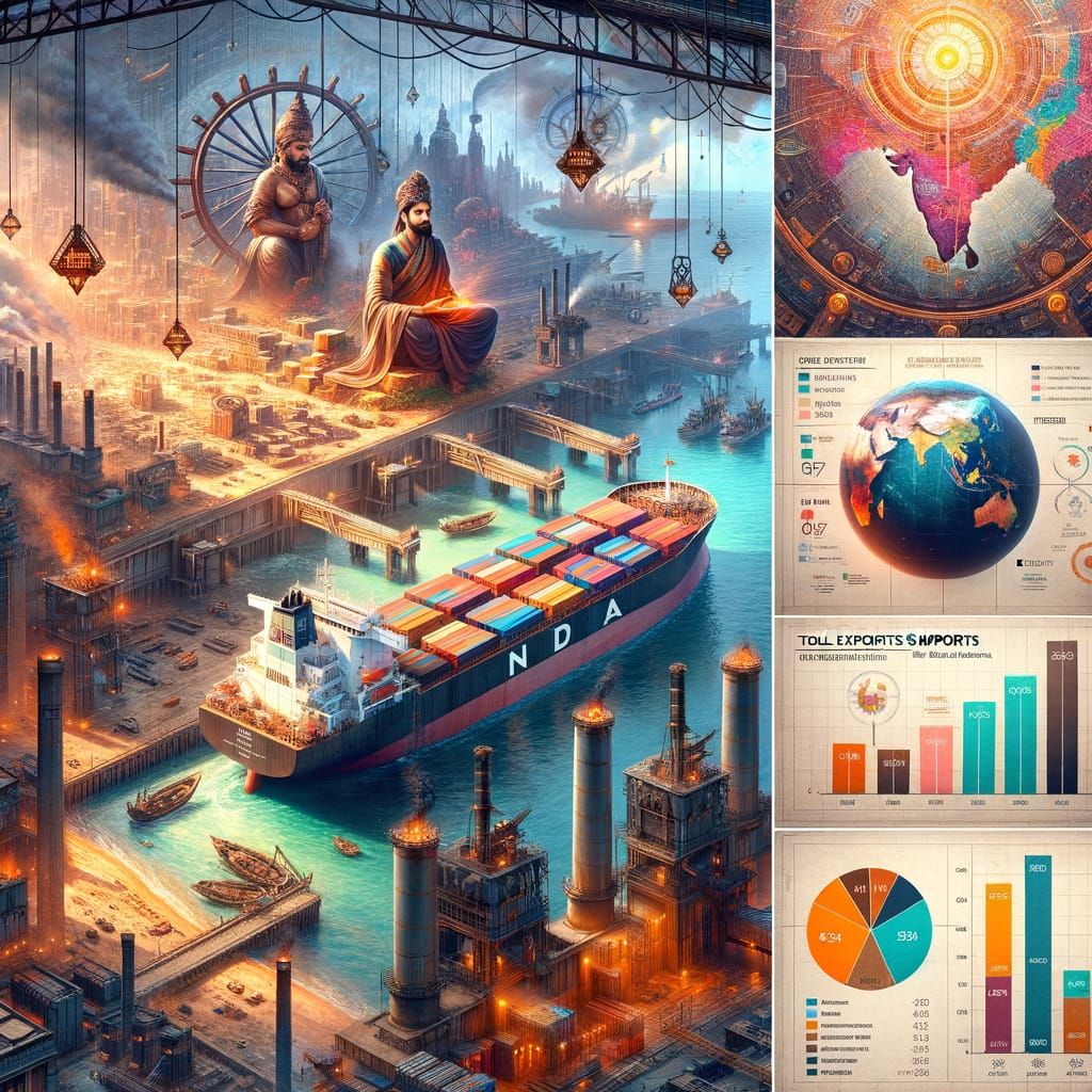 Fantastical Global Trade Infographic in Matte Painting Style