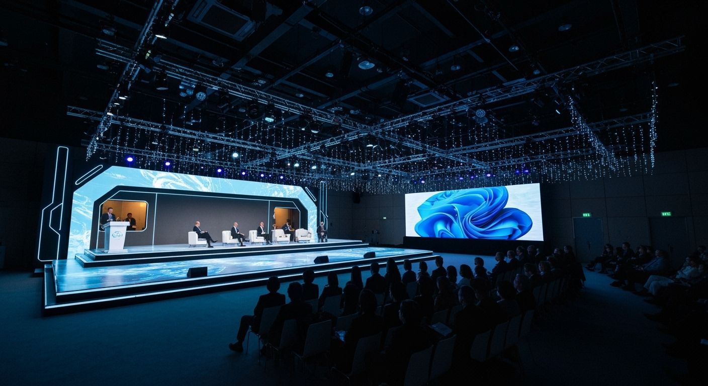 Futuristic Economic Forum Stage in Minimalist Style