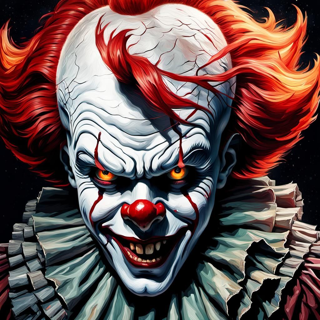 Grotesque Pennywise: Decaying Face in Impressionist Style