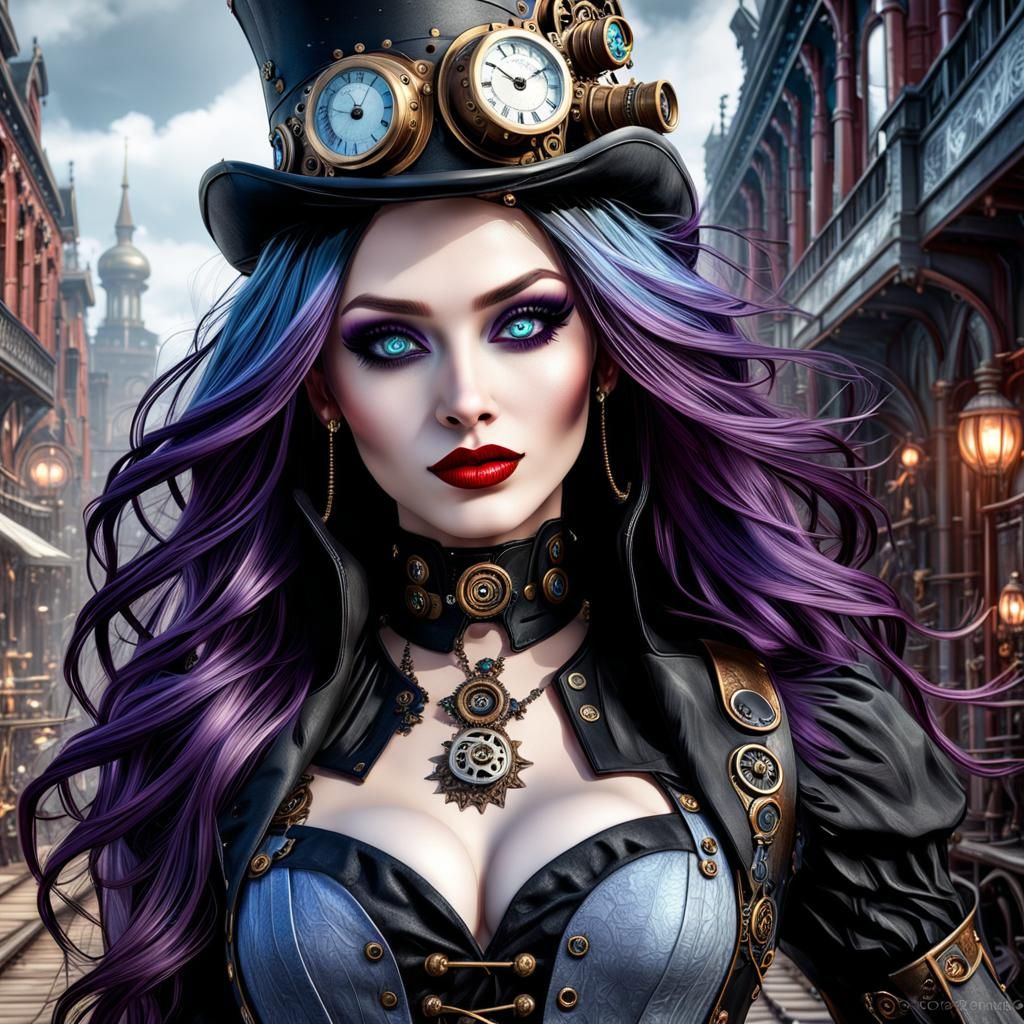 Gorgeous Goth Steampunk Girl in Ultra-High Resolution