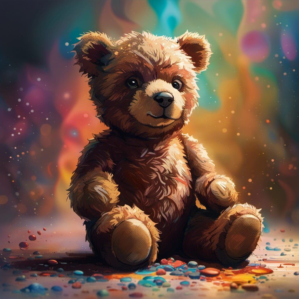 Hyperrealistic Teddy Bear on Floor: Detailed Splash Art