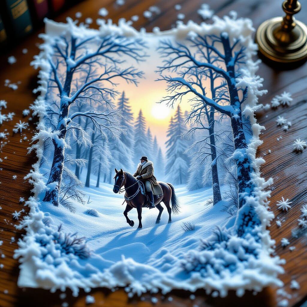 Fairy Tale Emerges from Frosty Sheet in Double Exposure Macr...