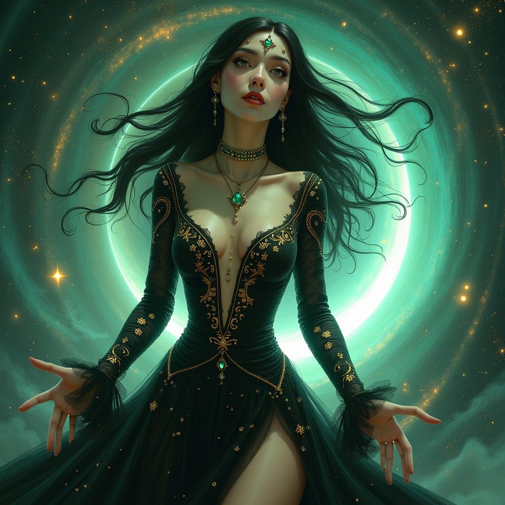 Sorceress Brews Cosmic Potion in Black Hole