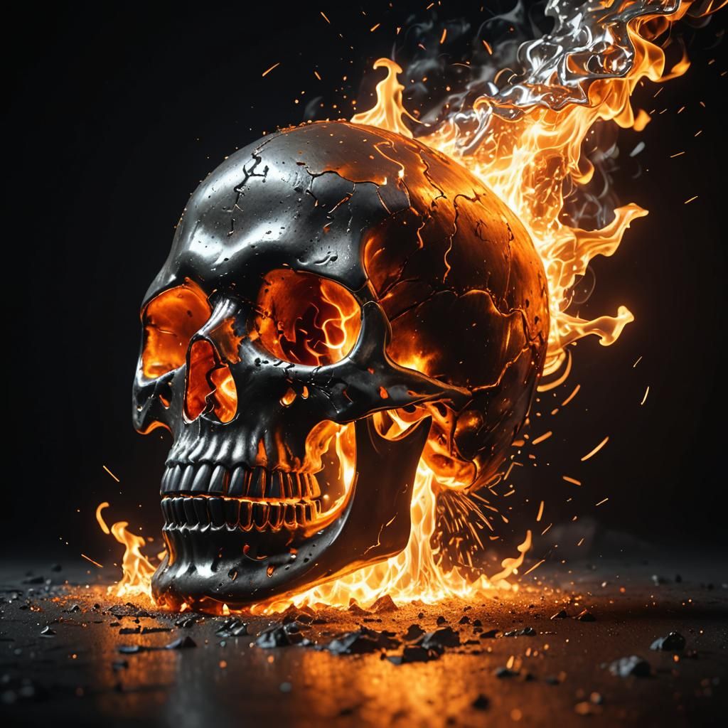 Dramatic Molten Metal Skull with Fiery Sparks