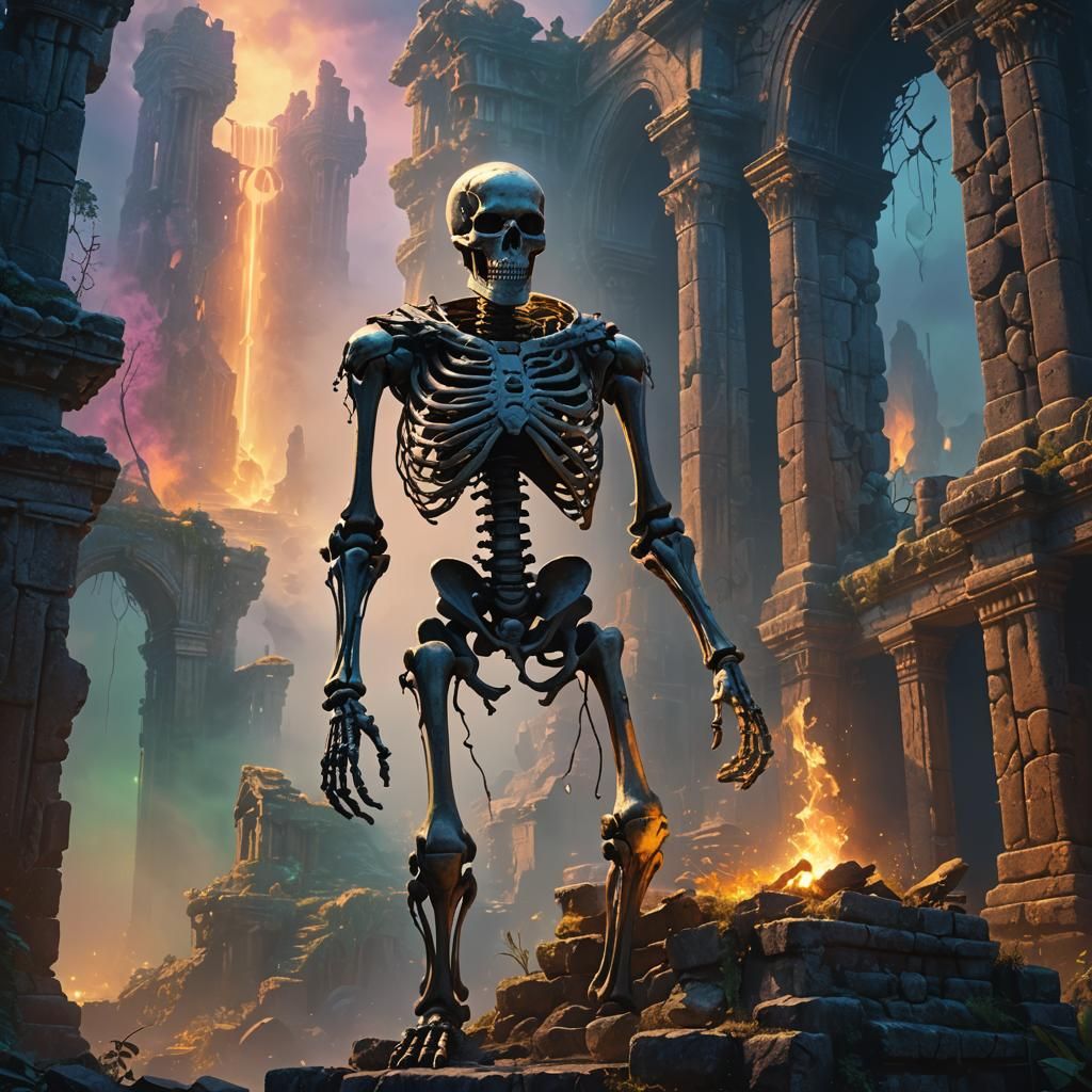 Skeleton in Mystical Ruins: Fantasy Concept Art