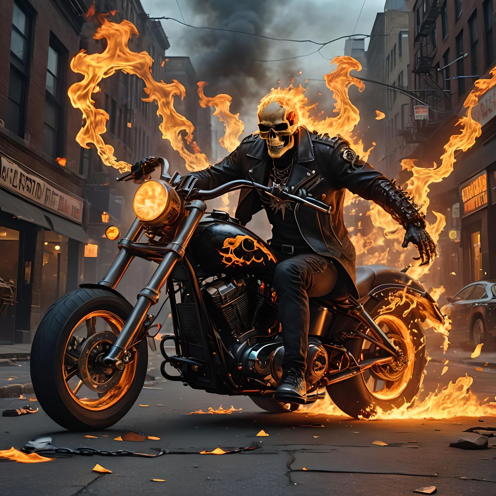 Ghost Rider in Flames on New York Streets