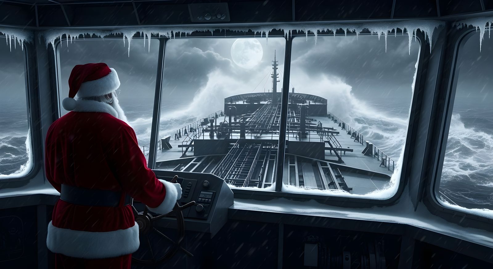 Santa Claus Navigates Tanker Through Icy Storm