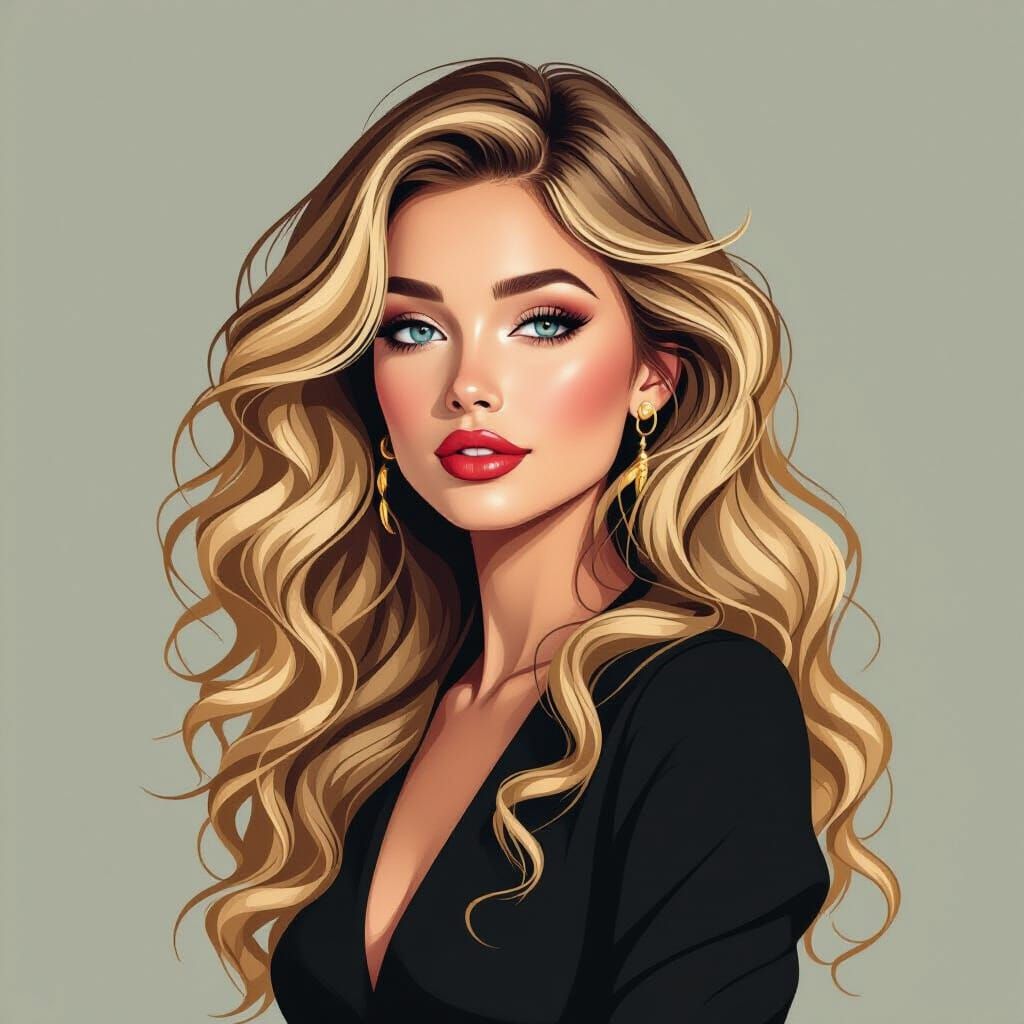 Surrealist Portrait of Woman with Blonde Ringlets