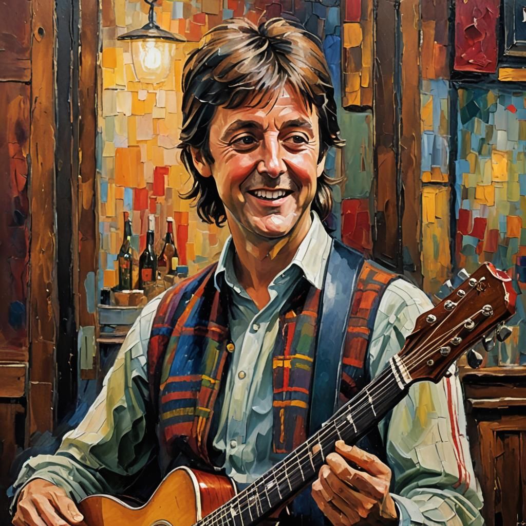 Paul McCartney as Scotsman, Neo-Impressionist Oil Painting