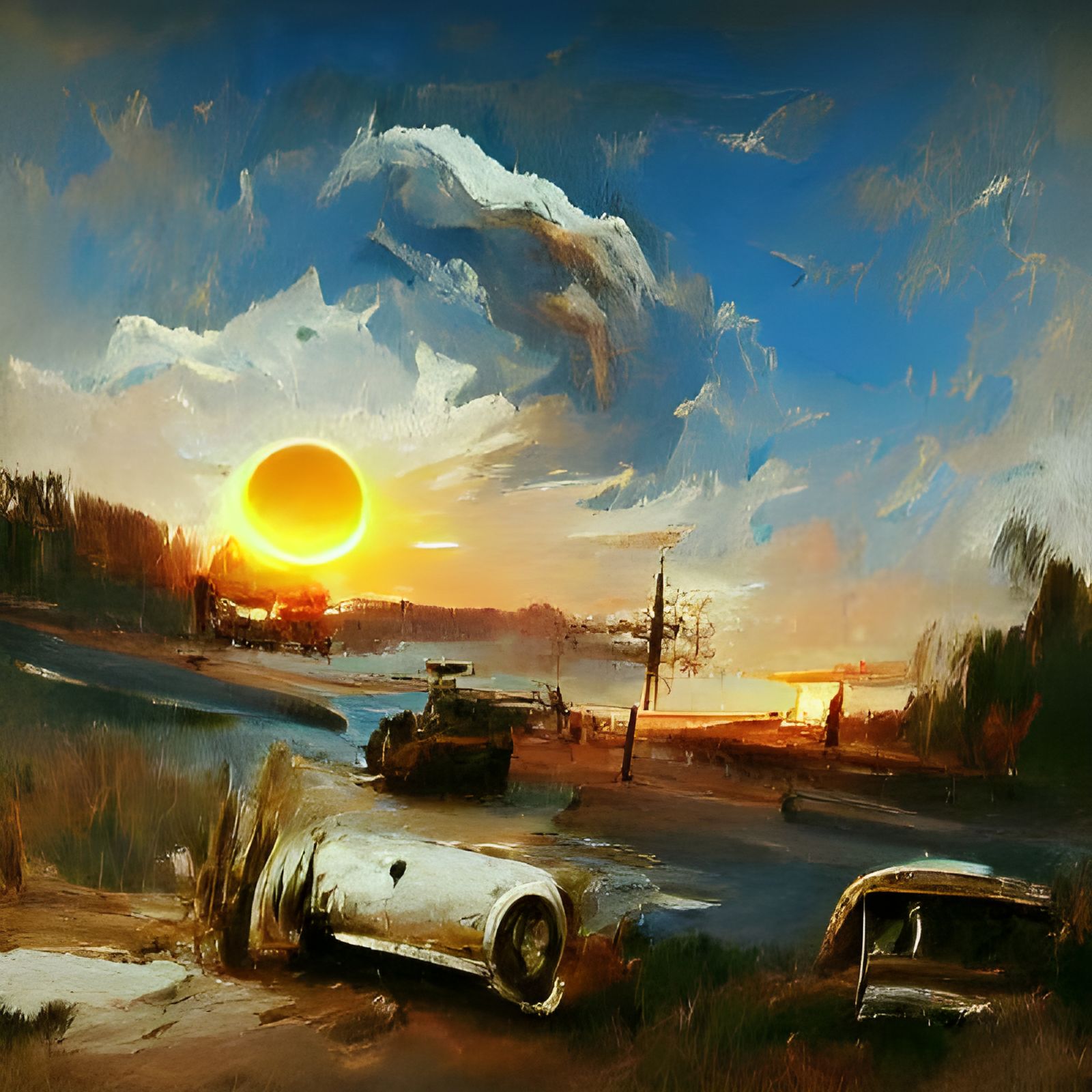 Vintage Sunset as Oil Painting